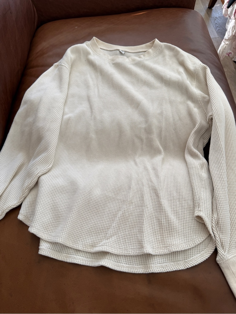 Uniqlo Cream Waffle Knit Long Sleeve Top